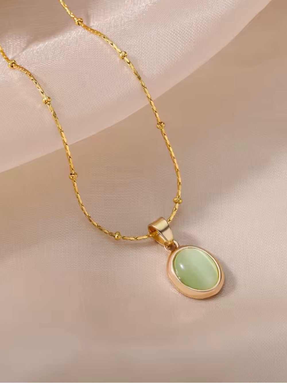 Stone Opal Oval Necklace For Women Stainless Steel Gold
